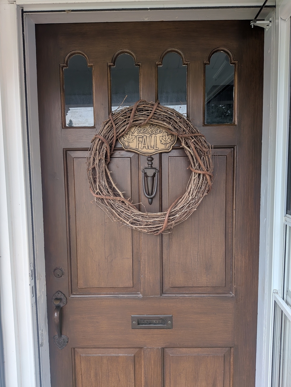 Hello Fall Grapevine Wreath Door Hanger - Brown